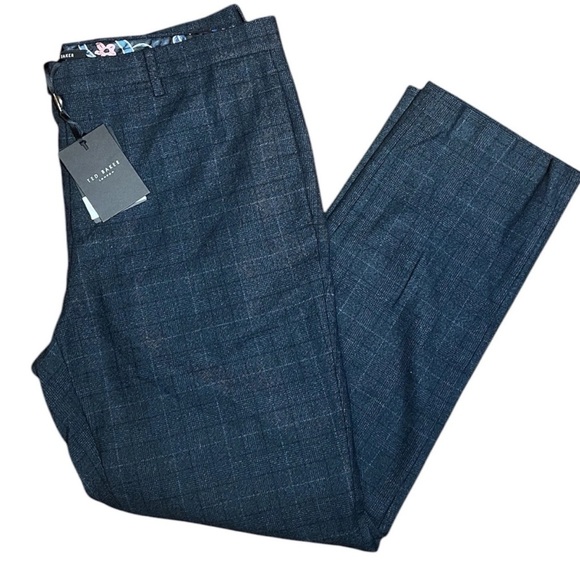 Ted Baker Tonal Check Blue Wool blend Trousers Sz 38R NWT - Picture 6 of 6